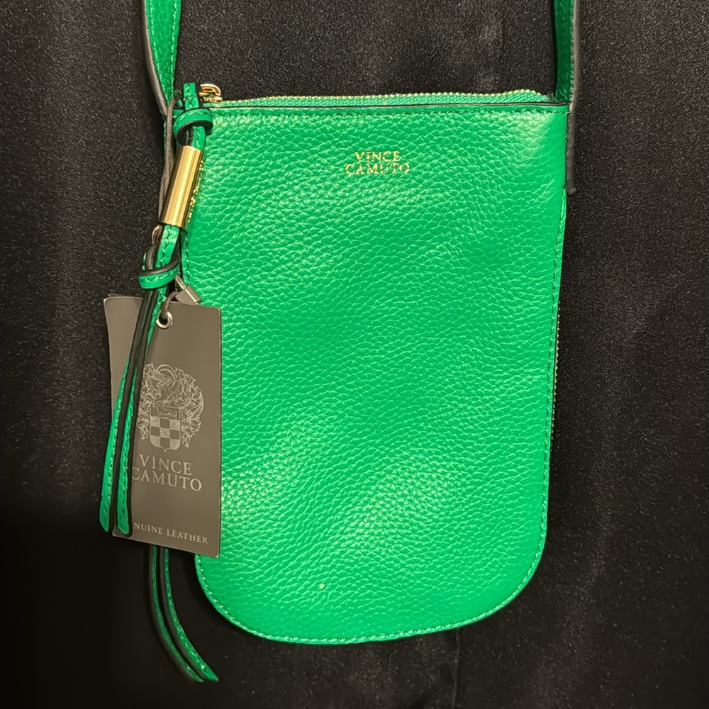 🆕 Vince Camuto Leather Kenzy Crossbody Lotus Green Purse NWT - Picture 2 of 6